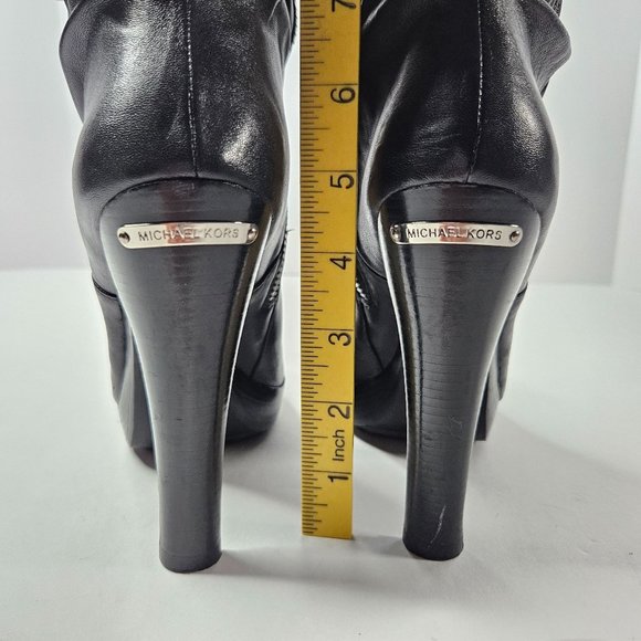 Michael Kors Stiletto High Heel Platform Boots Size 7.5 Black Leather Knee High - Picture 7 of 16